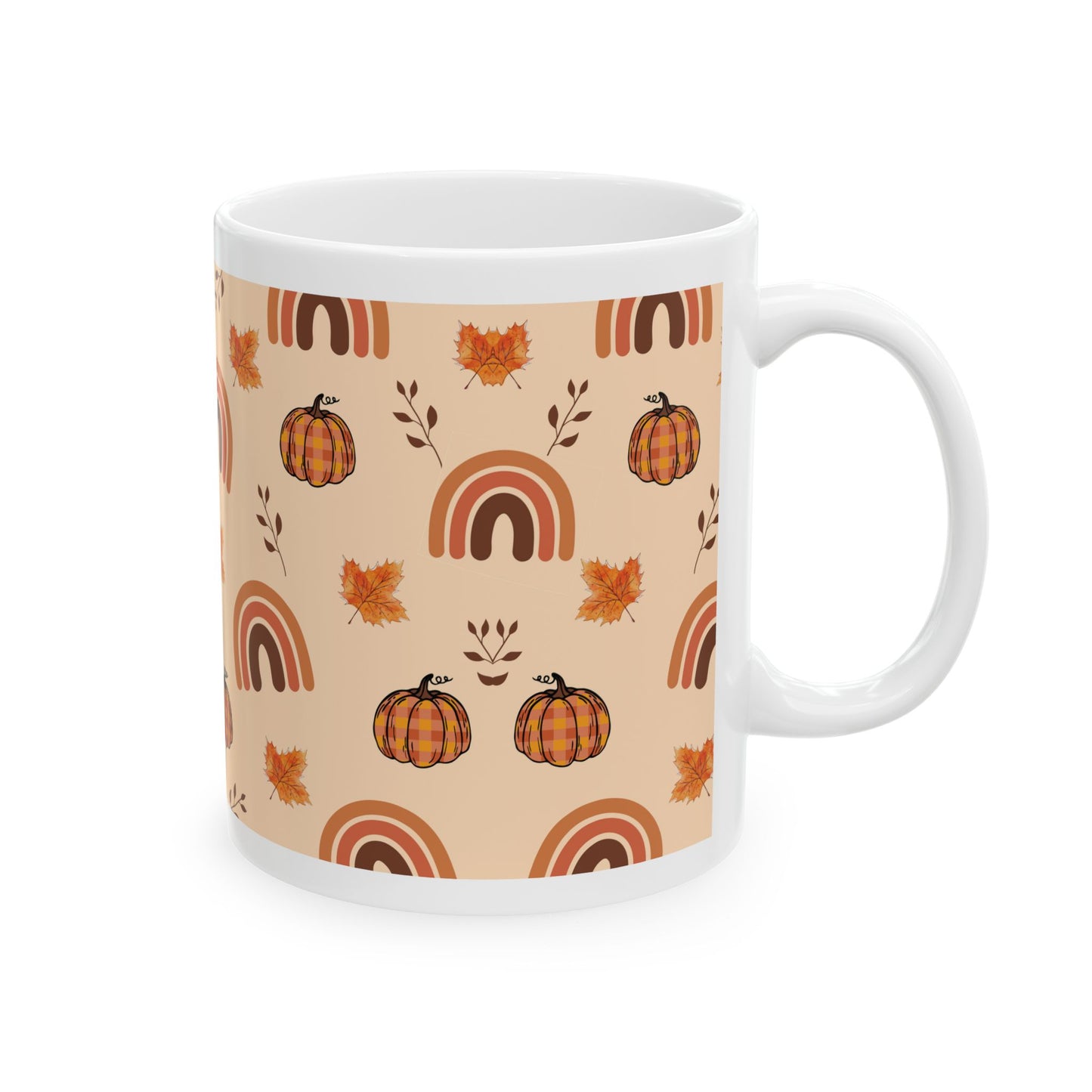 Autumn Vibes Ceramic Mug - 11oz - Colorful Pumpkins & Rainbows