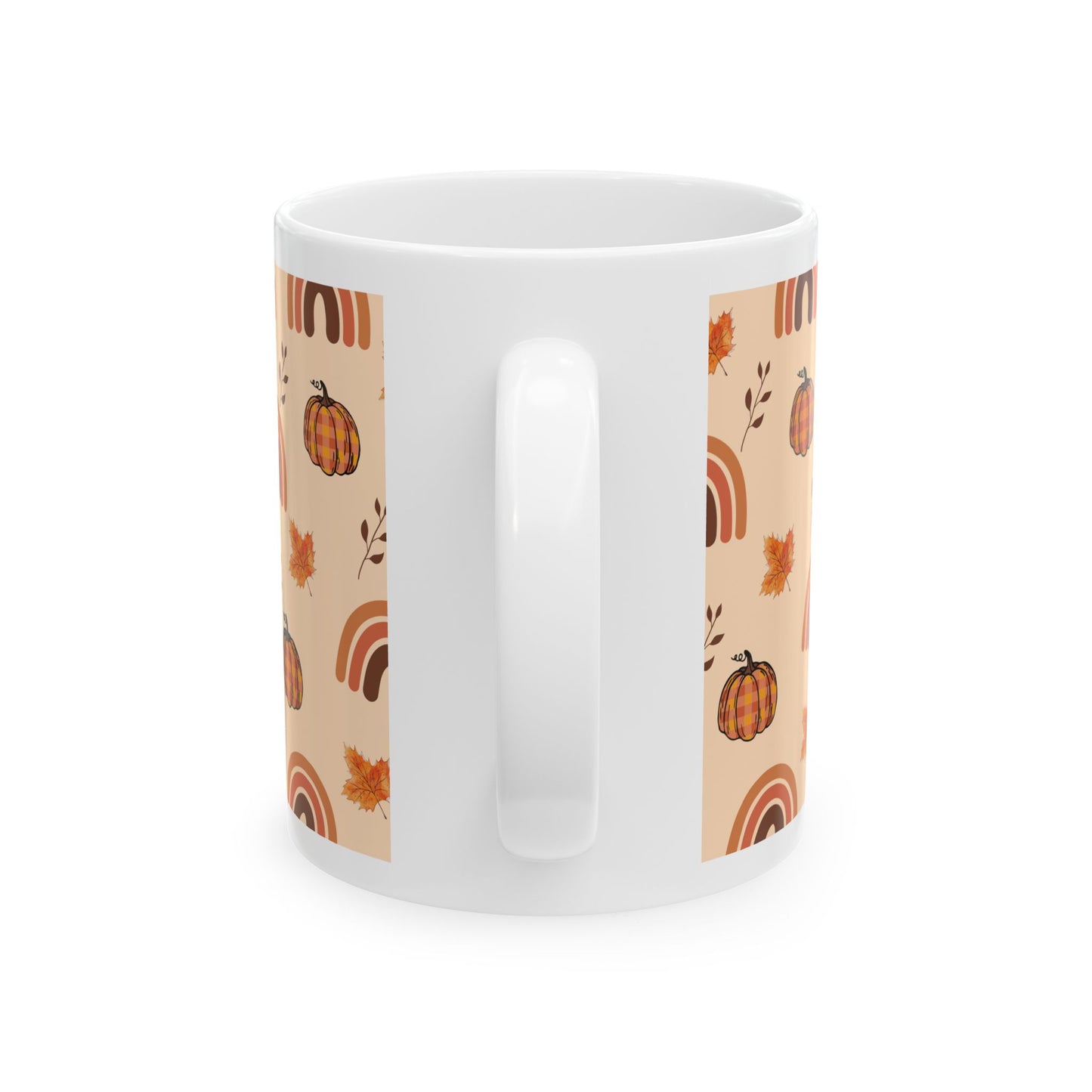 Autumn Vibes Ceramic Mug - 11oz - Colorful Pumpkins & Rainbows